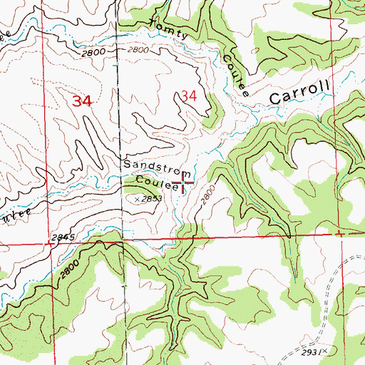 Topographic Map of Sandstrom Coulee, MT