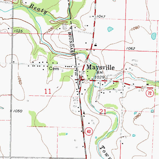 Topographic Map of Maysville, AR