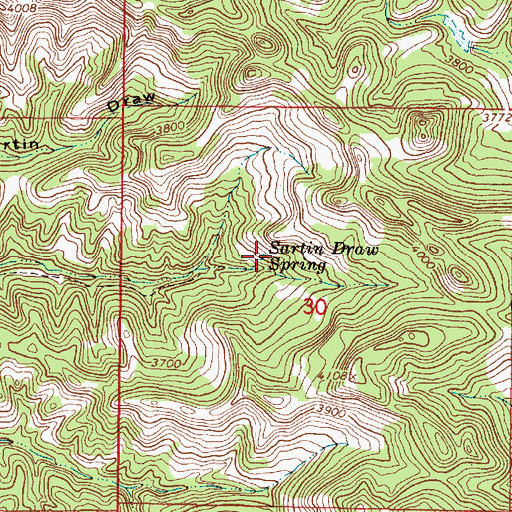 Topographic Map of Sartin Draw Spring, MT