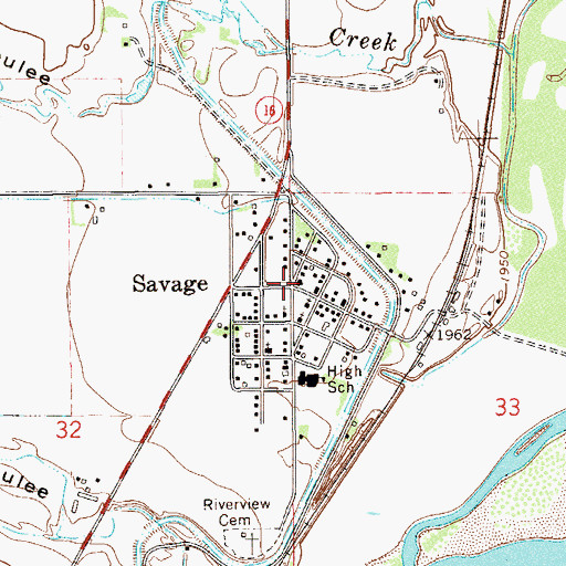 Topographic Map of Savage, MT