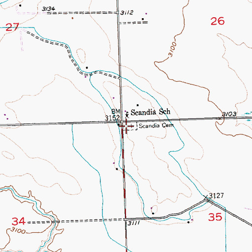 Topographic Map of Scandia Cemetery, MT