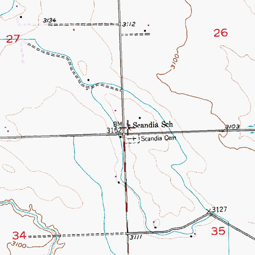Topographic Map of Scandia School, MT