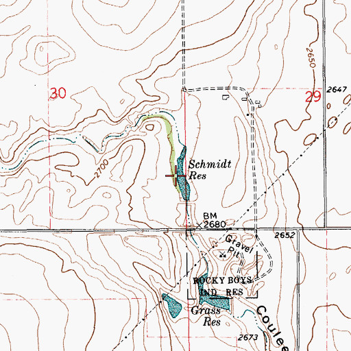 Topographic Map of Schmidt Reservoir, MT