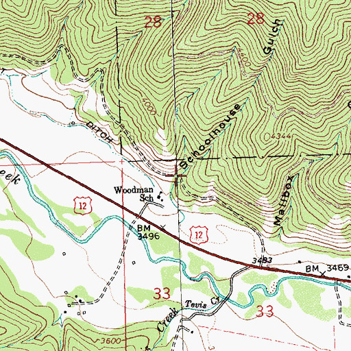 Topographic Map of Schoolhouse Gulch, MT