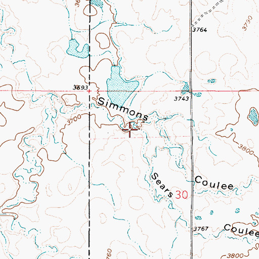 Topographic Map of Sears Coulee, MT