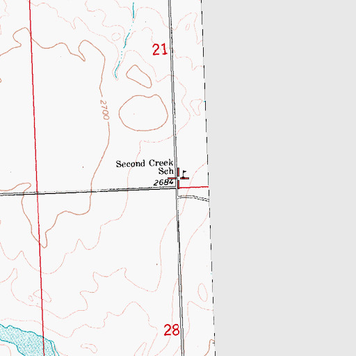 Topographic Map of Second Creek School, MT