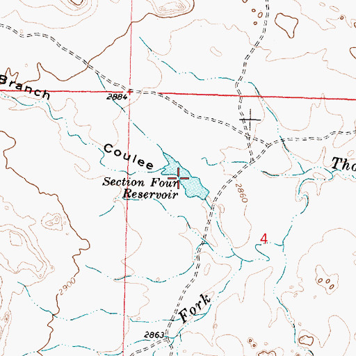 Topographic Map of Section Four Reservoir, MT