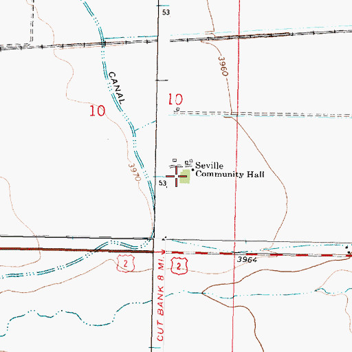 Topographic Map of Seville Community Hall, MT