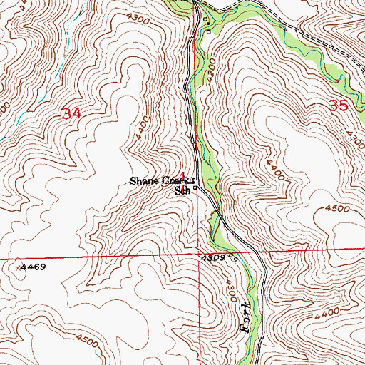 Topographic Map of Shane Creek School (historical), MT
