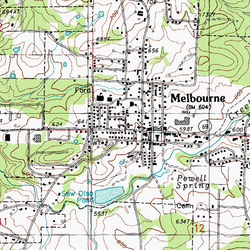 Topographic Map of Melbourne, AR
