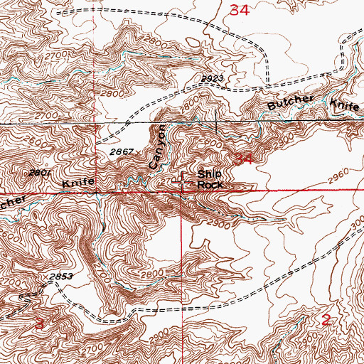 Topographic Map of Ship Rock, MT