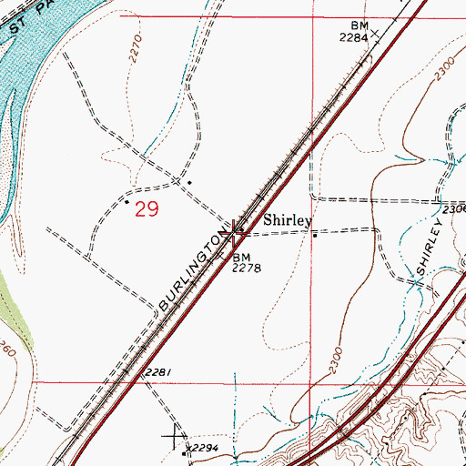 Topographic Map of Shirley, MT