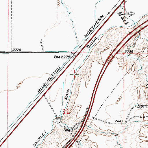 Topographic Map of Shirley Main Canal, MT