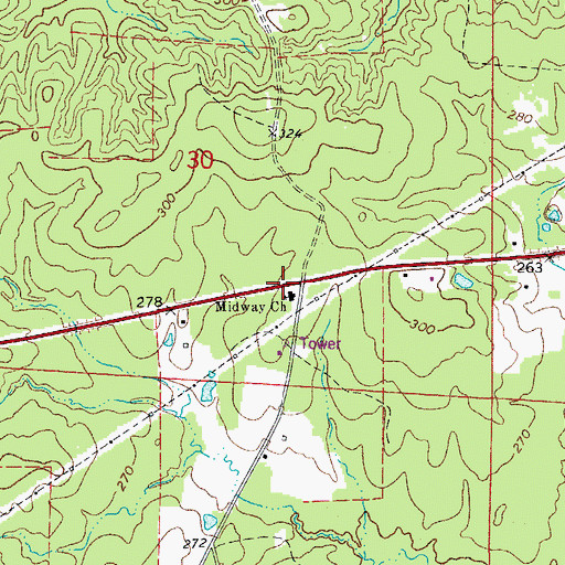Topographic Map of Midway Baptist Church, AR