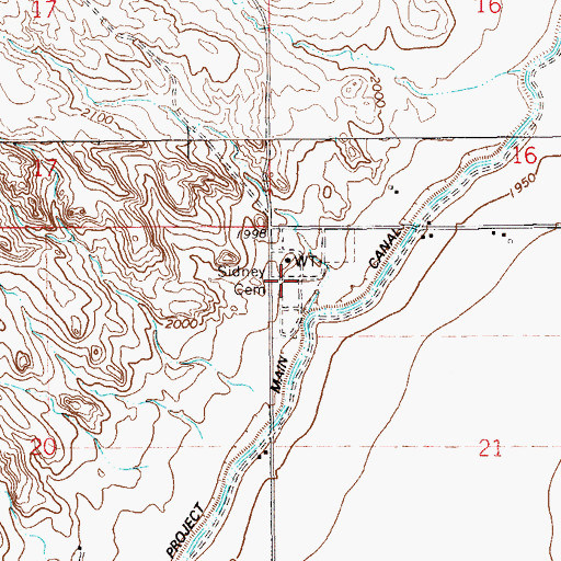 Topographic Map of Sidney Cemetery, MT