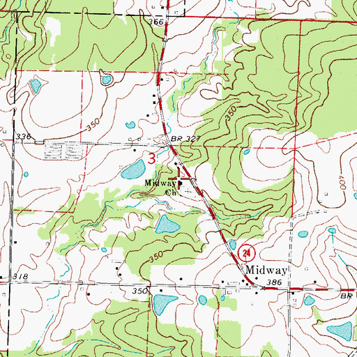 Topographic Map of Midway United Methodist Church, AR