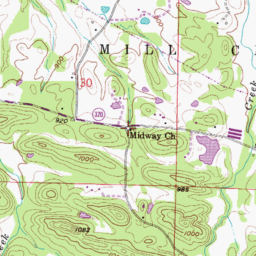 Topographic Map of Midway Freewill Baptist Church, AR