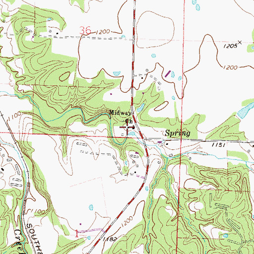 Topographic Map of Midway Church, AR