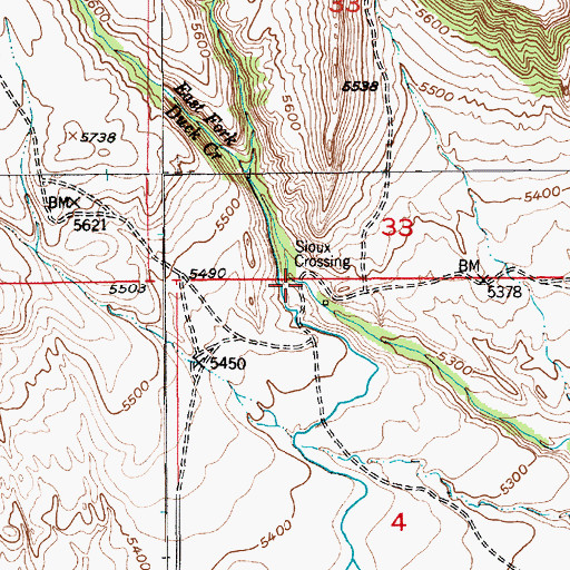 Topographic Map of Sioux Crossing, MT