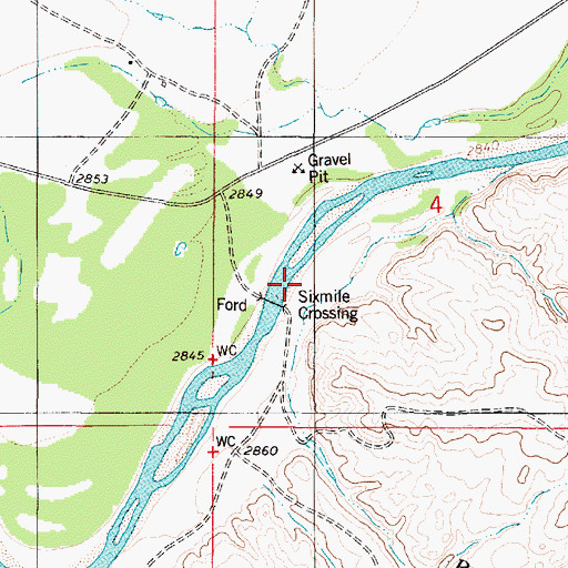 Topographic Map of Sixmile Crossing, MT