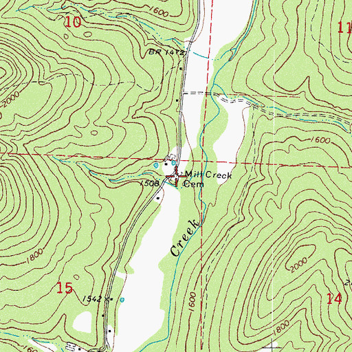 Topographic Map of Mill Creek Cemetery, AR