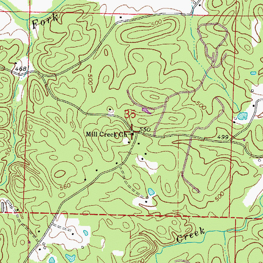 Topographic Map of Mill Creek Baptist Church, AR