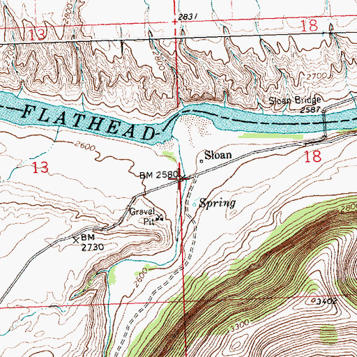 Topographic Map of Sloan, MT