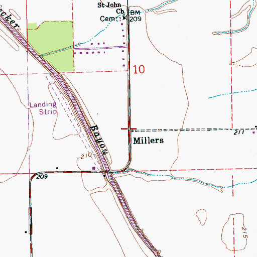 Topographic Map of Millers, AR
