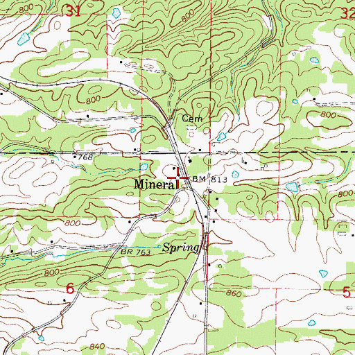 Topographic Map of Mineral, AR