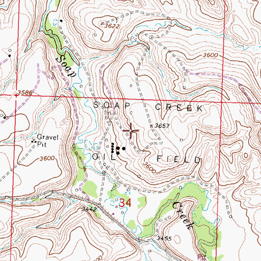 Topographic Map of Soap Creek Oilfield, MT