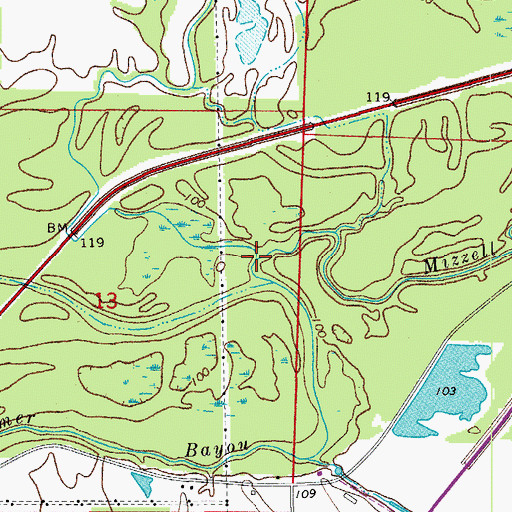 Topographic Map of Mizzell Creek, AR