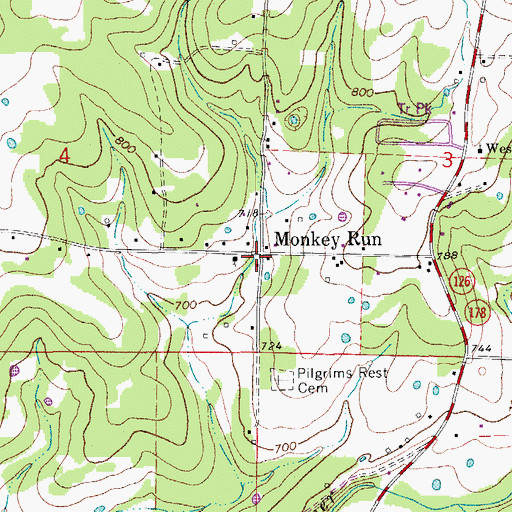 Topographic Map of Monkey Run, AR