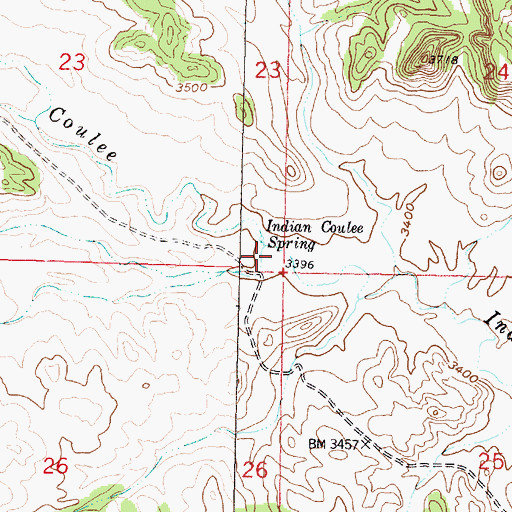 Topographic Map of South Fork Indian Coulee, MT