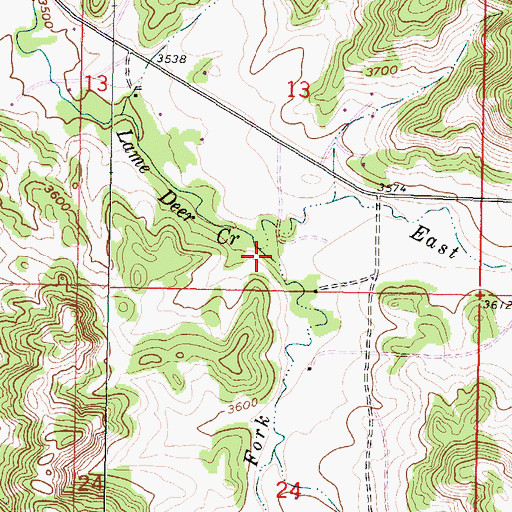 Topographic Map of South Fork Lame Deer Creek, MT