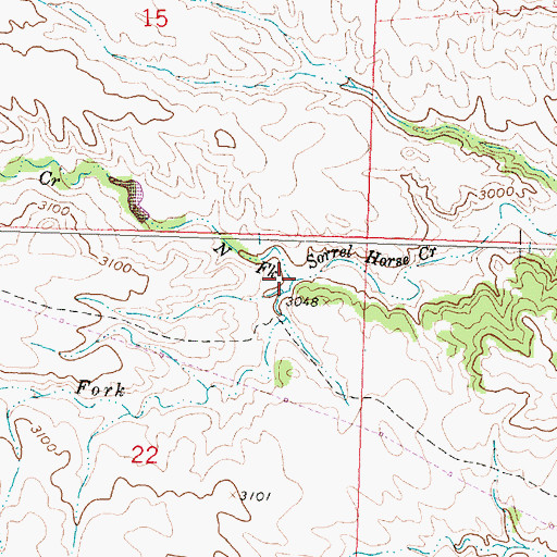 Topographic Map of South Fork Sorrel Horse Creek, MT