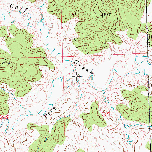 Topographic Map of South Fork Two Calf Creek, MT