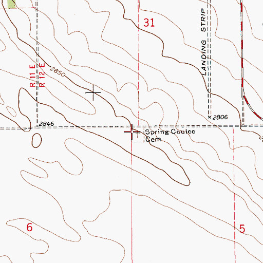 Topographic Map of Spring Coulee Cemetery, MT