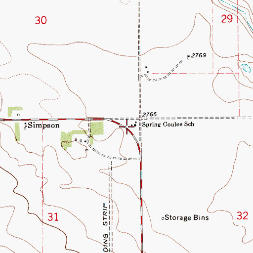 Topographic Map of Spring Coulee School (historical), MT