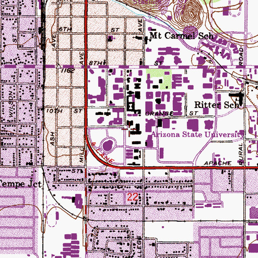 Topographic Map of Arizona State University, AZ