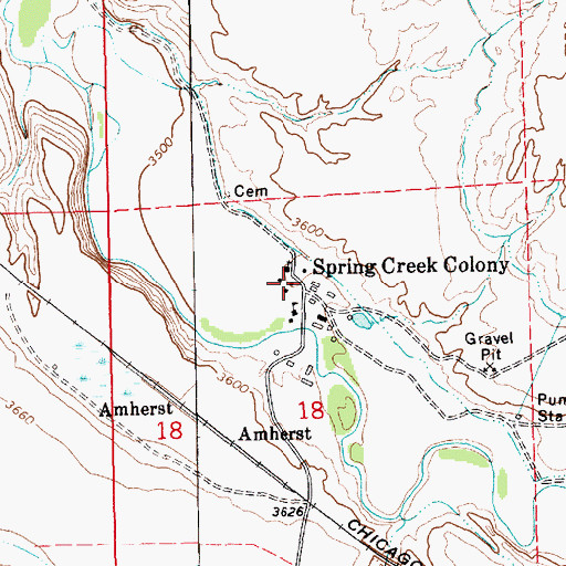 Topographic Map of Spring Creek Colony, MT