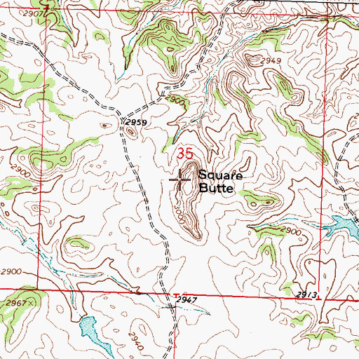 Topographic Map of Square Butte, MT