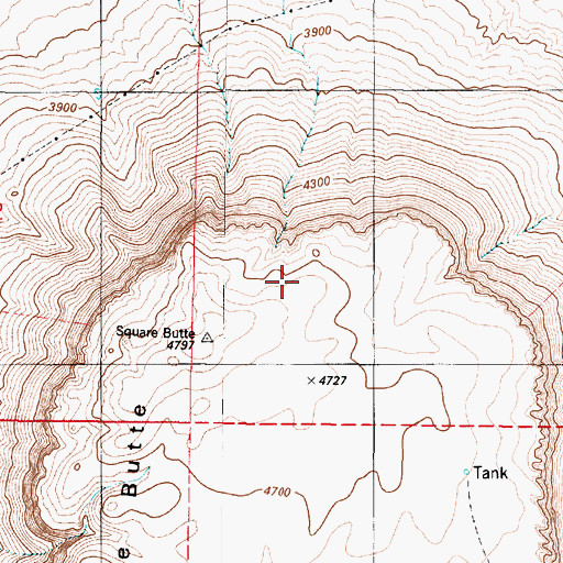 Topographic Map of Square Butte, MT