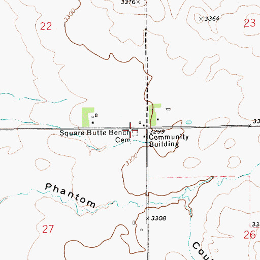 Topographic Map of Square Butte Bench Cemetery, MT