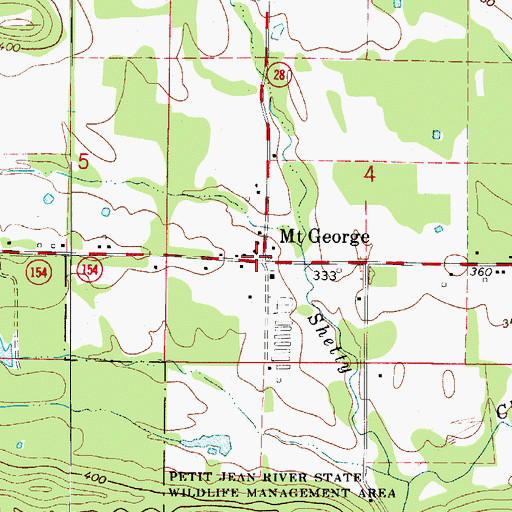 Topographic Map of Mount George, AR