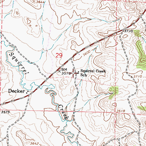Topographic Map of Squirrel Creek School, MT