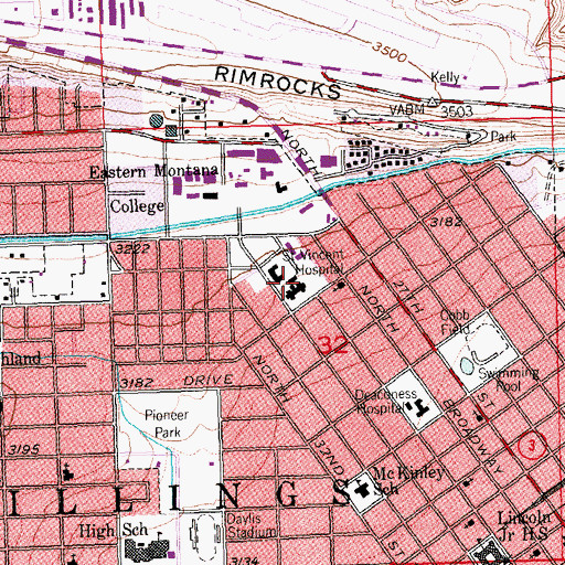 Topographic Map of Saint Vincent Healthcare Hospital, MT