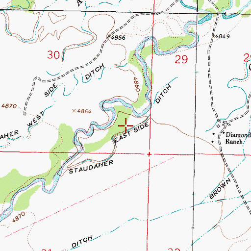 Topographic Map of Staudaher East Side Ditch, MT