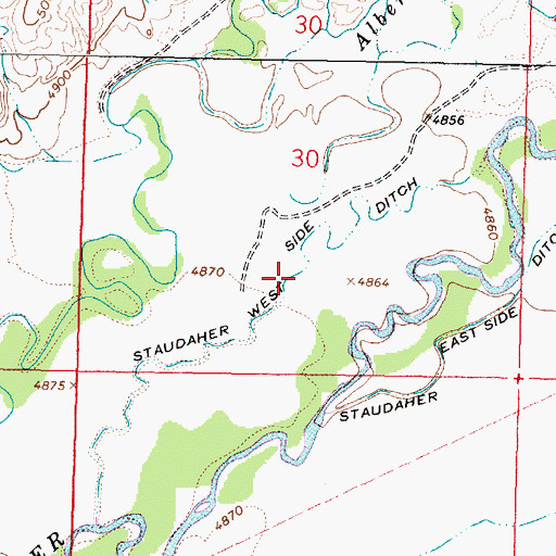 Topographic Map of Staudaher West Side Ditch, MT