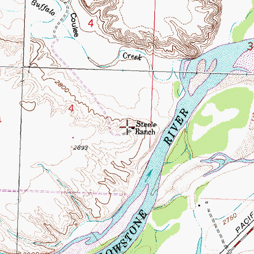 Topographic Map of Steele Ranch, MT