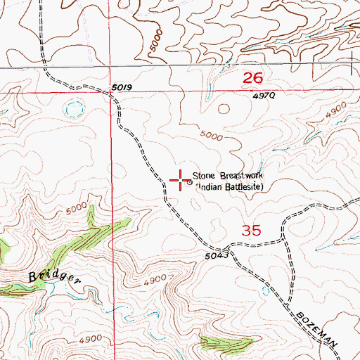 Topographic Map of Stone Breastwork Indian Battlesite, MT